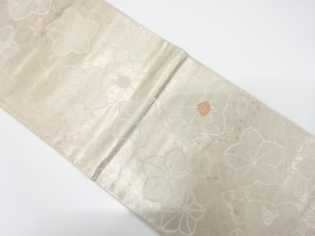 楓に薔薇模様織り出し　袋帯